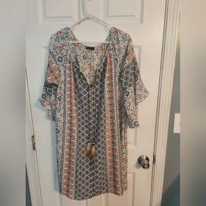 Vision Patterned Women's dress with Blue and Orange Accents size XL